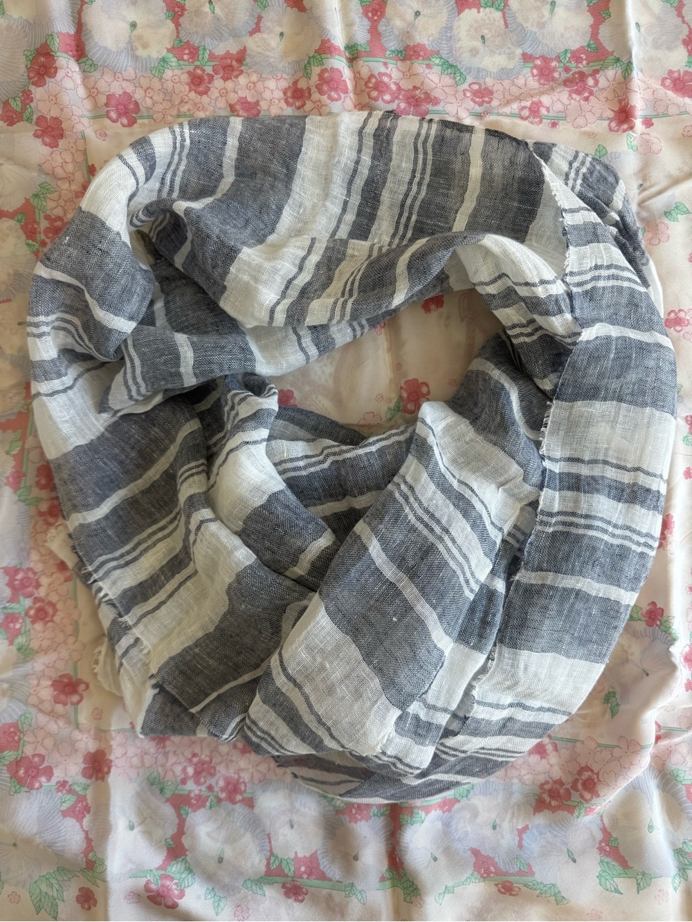 Lightweight Striped Infinity Scarf in Blue and White